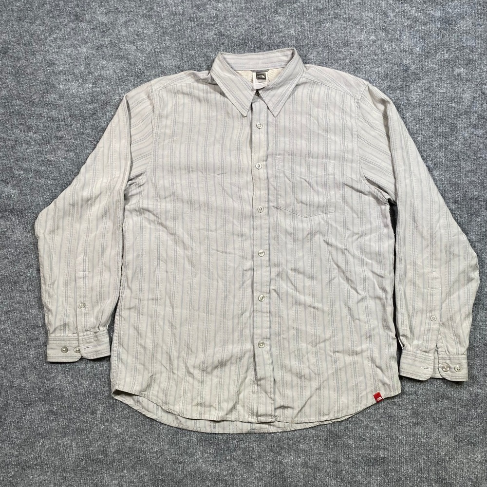 The North Face Mens Gray Striped Long Sleeve Button Down Hiking Shirt Size Large